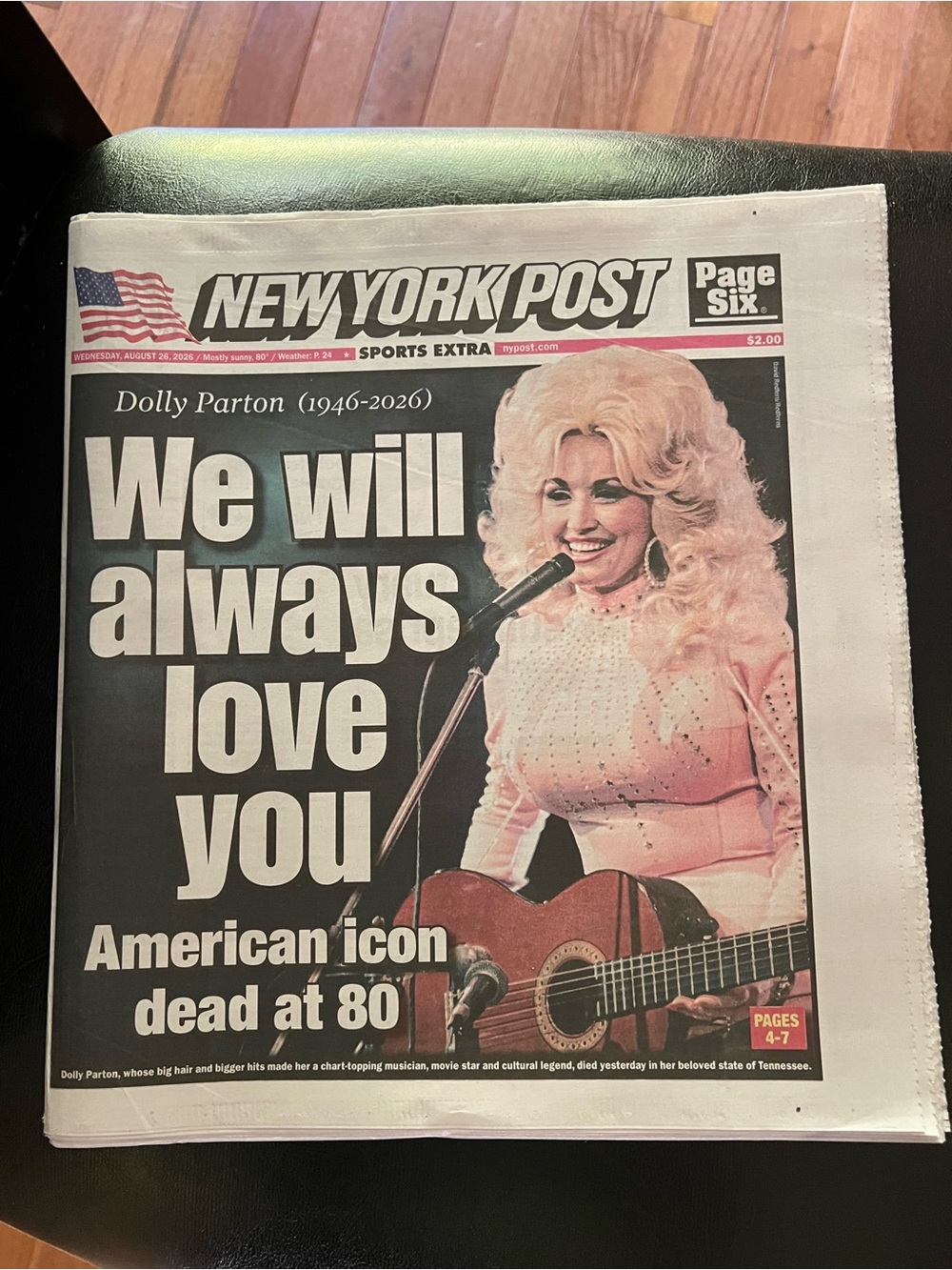 New York Post Dolly Parton Full Newspaper 8/26/26